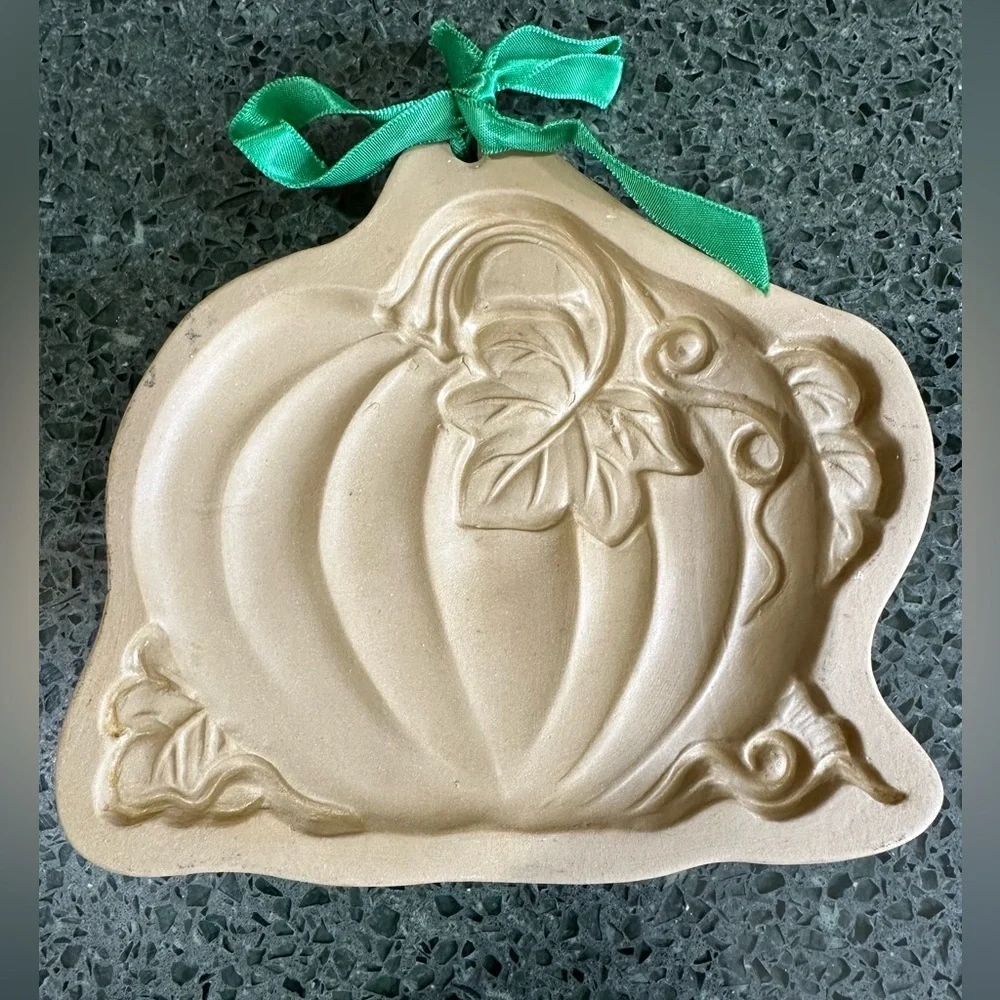Fall Pumpkin VINTAGE 1988 Brown Bag Cookie Mold Stoneware Halloween Thanksgiving